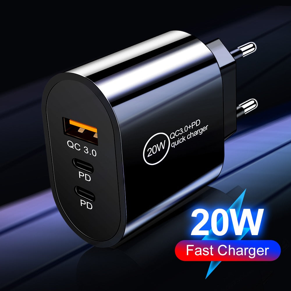 Cargador de teléfono móvil USB+2PD tipo C con múltiples puertos para viajes