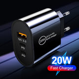 Cargador de teléfono móvil USB+2PD tipo C con múltiples puertos para viajes