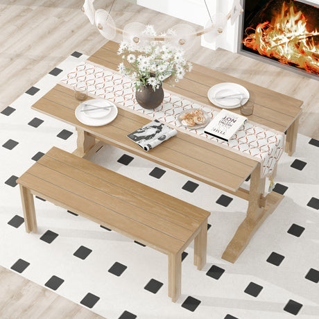 TREXM 3-piece retro dining table, rectangular stand table, and 2 4-person wooden stools (made of natural wood) - V.I.P Digital Presence