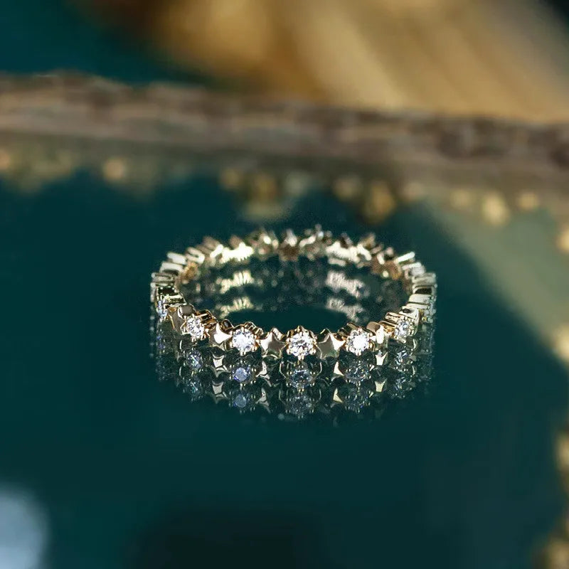 Real 925 Sterling Silver 14K Gold Plating Rings for Women European and American Simple Light Luxury Zircon Ring - V.I.P Digital Presence