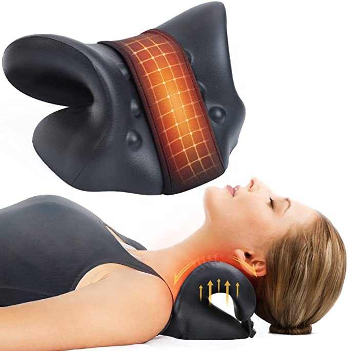 Heated Neck and Shoulder Relaxer Cervical Traction Device Pillow with Graphene Heating Pad Heated Chiropractic Pillow - V.I.P Digital Presence