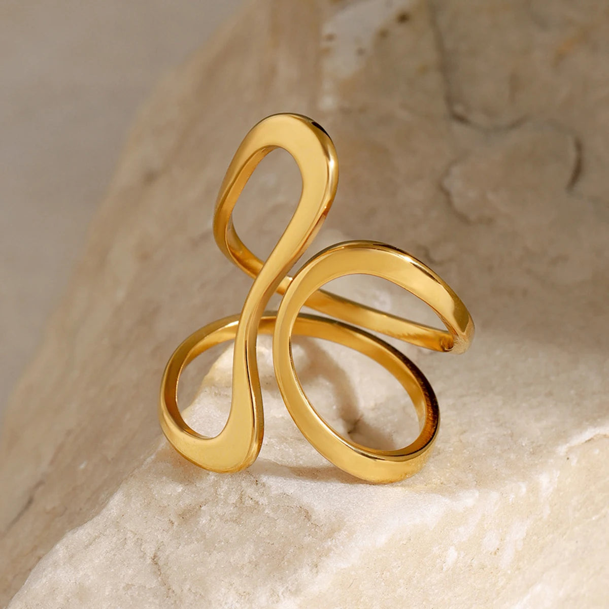 18k gold stainless steel smooth line irregular opening ring design sense titanium steel ring - V.I.P Digital Presence