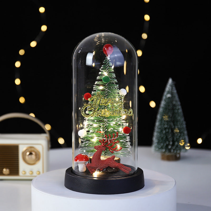 Christmas Gift LED Light Illumination Decorative Ornament Mini Christmas Tree Deer Glass Cover - V.I.P Digital Presence