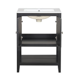 24" Black Modern Sleek Bathroom Vanity Elegant Ceramic Sink with Solid Wood Frame Open Style Shelf - V.I.P Digital Presence