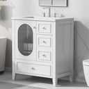 30" Bathroom Vanity with Sink, Bathroom Vanity Cabinet with Three Drawers and Door, Solid Wood and MDF, White - V.I.P Digital Presence