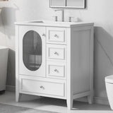 30" Bathroom Vanity with Sink, Bathroom Vanity Cabinet with Three Drawers and Door, Solid Wood and MDF, White - V.I.P Digital Presence
