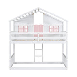 Twin over Twin House Bunk Bed with Roof , Window, Window Box, Door , with Safety Guardrails and Ladder, Pink/White - V.I.P Digital Presence