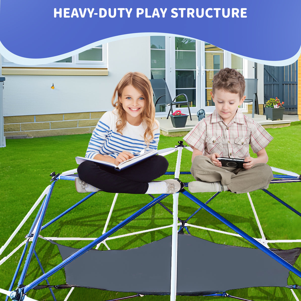 10FT Climbing Dome for Kids Jungle Gym Apply To Park Dome Climber With Hammock Playground Equipment - V.I.P Digital Presence