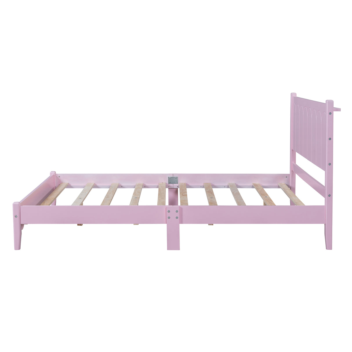 Full Size Wood Platform Bed Frame, Retro Style Bed with Rectangular Headboard,No Need Box Spring,Pink - V.I.P Digital Presence