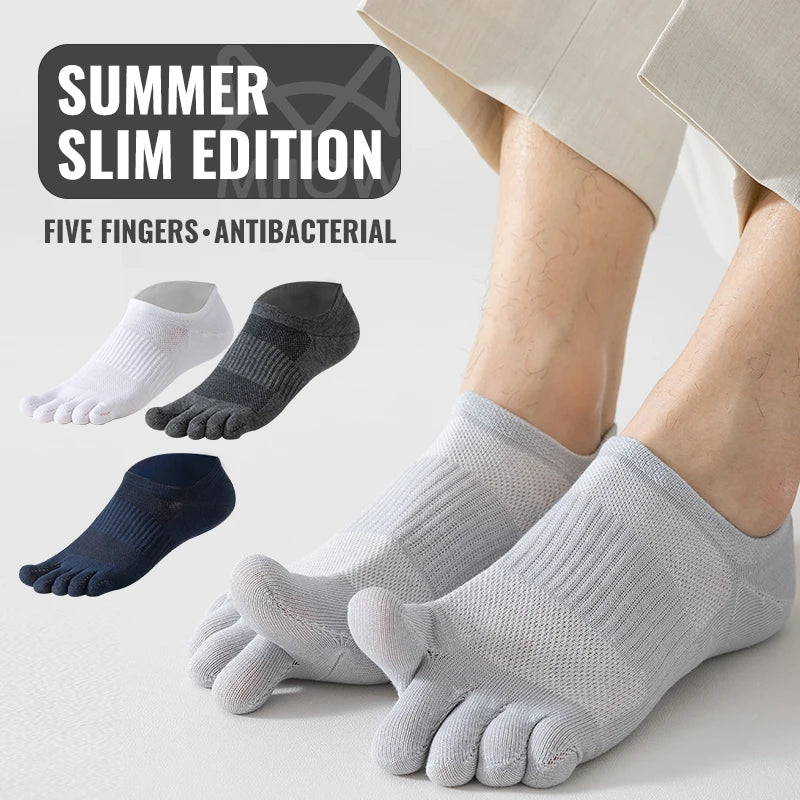 1 pair Pure Cotton Five Finger Short Socks Men Sweat Absorbent Antibacterial Breathable Mesh Boat Socks Running Sports Toe Sock - V.I.P Digital Presence