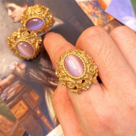 Vintage Metal Stud Earrings Natural Stone Opal Brass for Women Gold Color Jewelry New Elegant Travel Gift - V.I.P Digital Presence