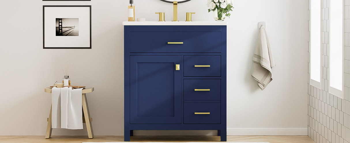 30-Inch Blue Bathroom Vanity with Ceramic Sink and Ample Storage - Ideal Choice for Small Bathrooms - V.I.P Digital Presence