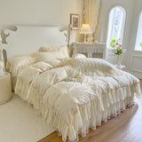 Lace rose embroidery all cotton four piece set pure cotton bed with cotton clip bed skirt duvet cover - V.I.P Digital Presence