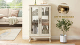Dual door Curio cabinet with tempered glass door mirror back panel and adjustable shelf display cabinet with light bulbs, white - V.I.P Digital Presence