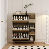 Natural Bohemian style shoe cabinet with 3 rattan flip drawers, 3 square shelves, and 1 storage drawer,  Natural - V.I.P Digital Presence