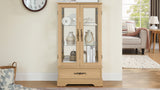 Light colored glass cabinet with adjustable glass frame, including cabinet light bulbs OAK with 2 doors and 1 drawer - V.I.P Digital Presence