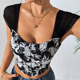 Printed ultra short crop top with exposed navel for summer - V.I.P Digital Presence