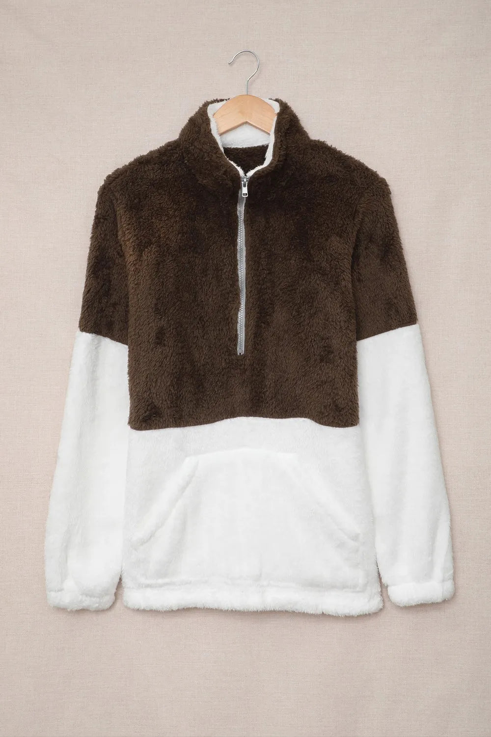 Color Block Half Zip Long Sleeve Fuzzy Sweatshirt - V.I.P Digital Presence