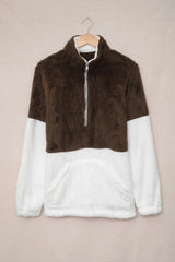Color Block Half Zip Long Sleeve Fuzzy Sweatshirt - V.I.P Digital Presence