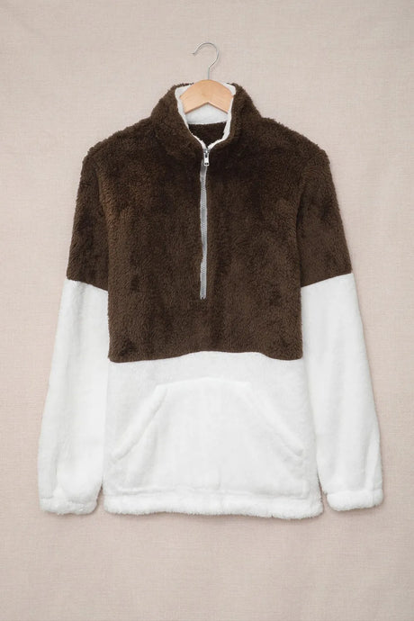 Color Block Half Zip Long Sleeve Fuzzy Sweatshirt - V.I.P Digital Presence