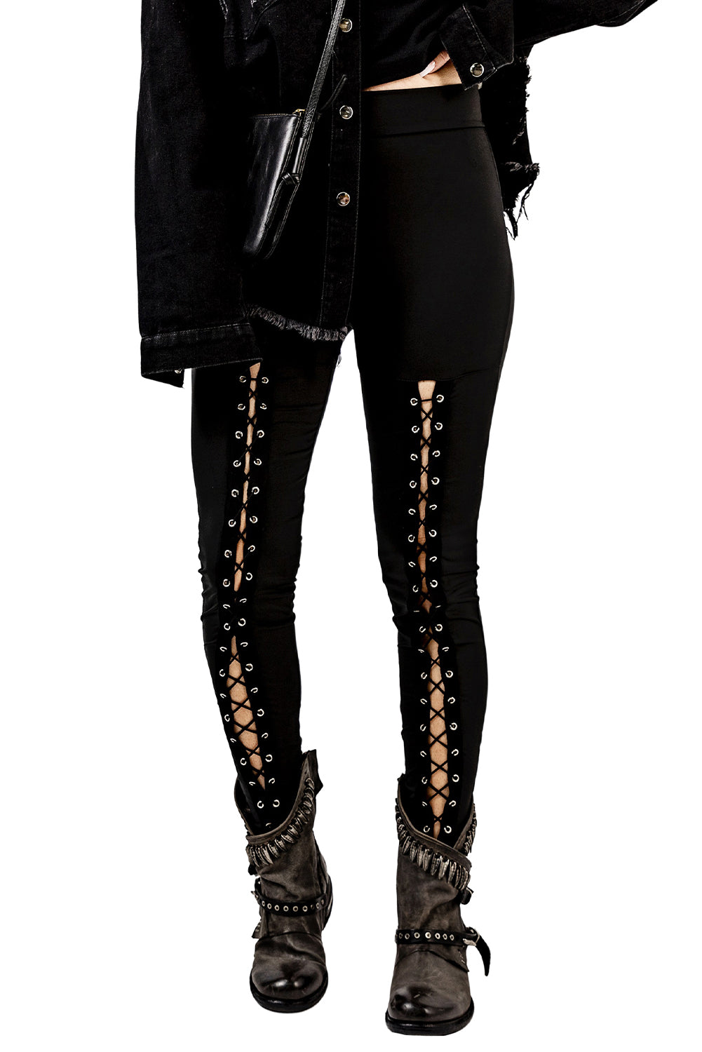 Black Grommet Lace Up Front Leggings - V.I.P Digital Presence