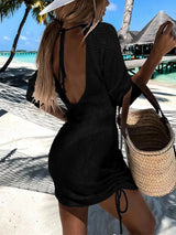 Backless Openwork Drawstring Round Neck Cover Up - V.I.P Digital Presence