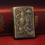 Kerosene lighter windproof retro style grinding wheel personalized bronze relief fuel dispenser - V.I.P Digital Presence