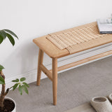 Woven Design Natural Oak Wood Dining Bench Bed Bench for Dining Room, Bedroom, Bathroom - V.I.P Digital Presence
