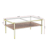 Rectangle Coffee Table with Gray Tempered Glass top and Golden Legs, Modern Table for Living Room - V.I.P Digital Presence