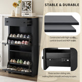 ONTREND with 2 flip drawers, top shoe cabinet with drawers, independent shoe rack with adjustable panel, for hallway use, black - V.I.P Digital Presence