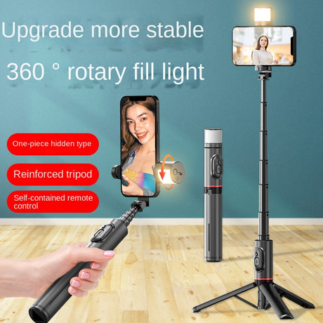 Mobile Phone Bluetooth Selfie Stick with Rotating Fill Light and Hidden Tripod Live Streaming Stand - V.I.P Digital Presence