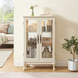 Dual door Curio cabinet with tempered glass door mirror back panel and adjustable shelf display cabinet with light bulbs, white - V.I.P Digital Presence