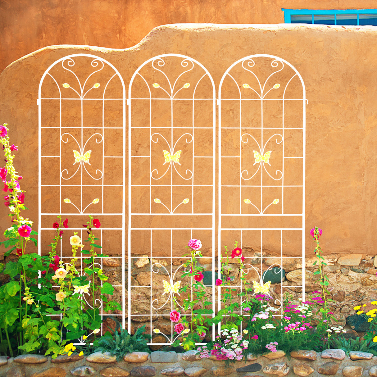 2 Pack Metal Garden Trellis 86.7" x 19.7" Rustproof Trellis for Climbing Plants Outdoor Flower Support Cream White - V.I.P Digital Presence