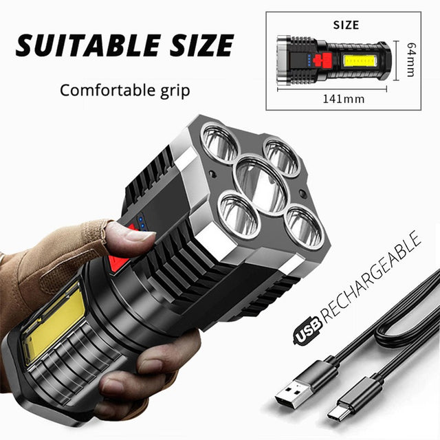 5 Led Flashlight Strong Light Outdoor Portable Cob Side Light Work Light USB Rechargeable Led Flashlight - V.I.P Digital Presence