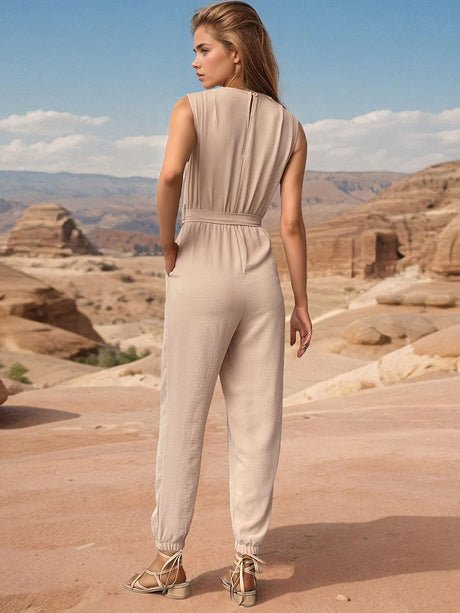 Tied Surplice Sleeveless Jumpsuit - V.I.P Digital Presence