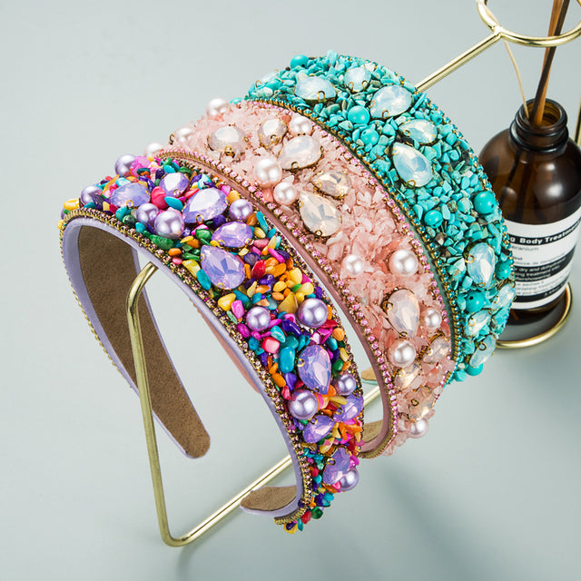 Personalized Design Colorful Turquoise Diamond Inlaid Wide Edge Fabric Candy Colored Headband Temperament Headwear - V.I.P Digital Presence