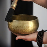 Tibetan brass singing bowl with Sanskrit – handmade meditation instrument for stress relief. - V.I.P Digital Presence