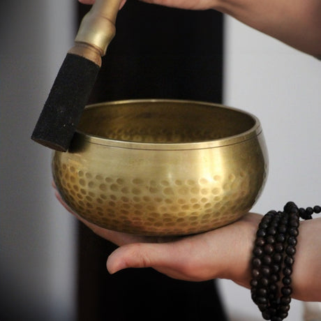 Tibetan brass singing bowl with Sanskrit – handmade meditation instrument for stress relief. - V.I.P Digital Presence