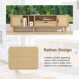 Vine TV stand with 2 cabinets and 2 open shelves, suitable for TVs under 80 inches, with solid wood legs for TV cabinets - V.I.P Digital Presence