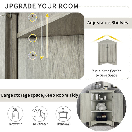 Oak Triangle Bathroom Storage Cabinet with Adjustable Shelves, Freestanding Floor Cabinet for Home Kitchen - V.I.P Digital Presence