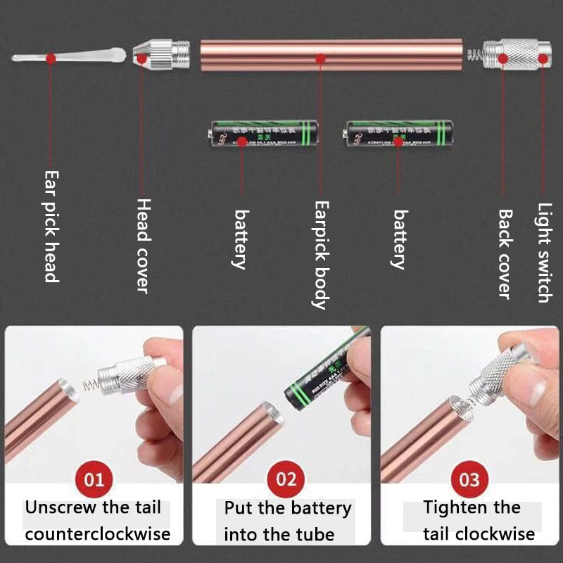 LED FlashLight Earpick Baby Ear Cleaner Endoscope Penlight Spoon Cleaning Ear Curette Light Spoon with Magnifier Ear Wax Removal - V.I.P Digital Presence