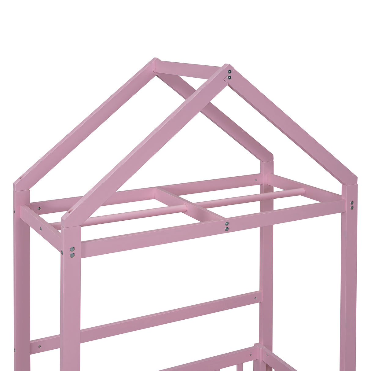 Wooden Twin Size Children's Bed with Detachable Headboard and Integrated Clothes Drying Rack, Pink - V.I.P Digital Presence
