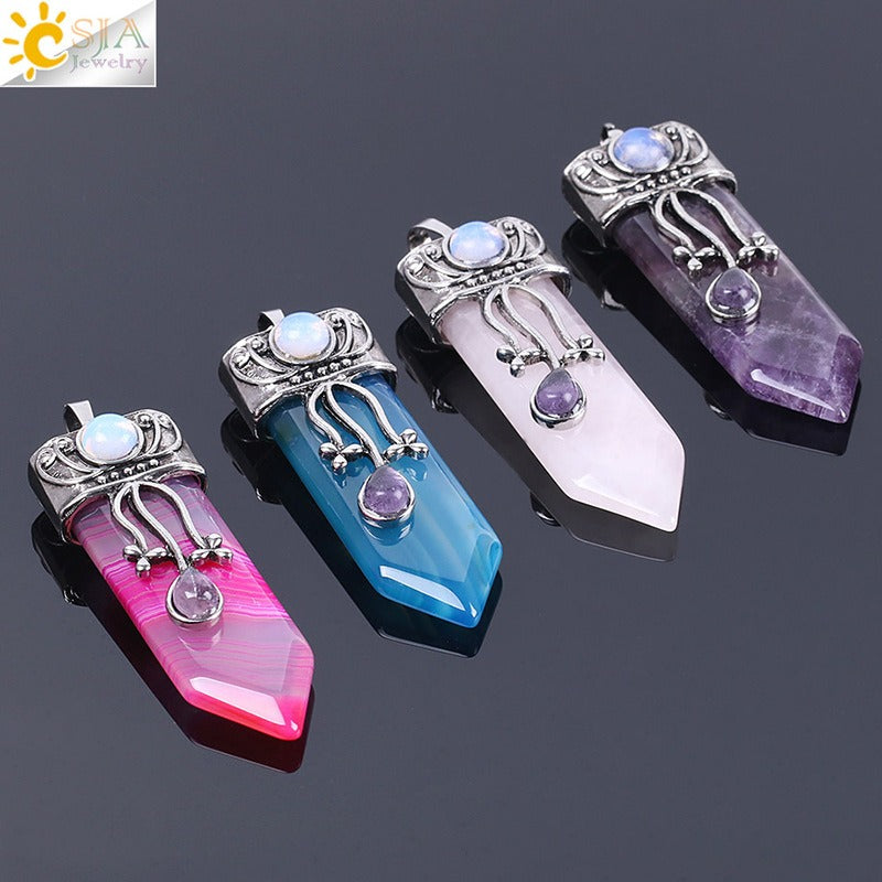 CSJA Vintage Large Natural Stone Sword-Shaped Pendant Jewelry Striped Crystal Agate Tiger Eye Jewelry Pendant Without Chain - V.I.P Digital Presence
