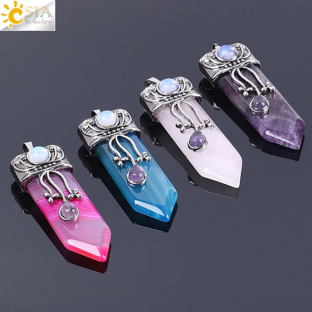 CSJA Vintage Large Natural Stone Sword-Shaped Pendant Jewelry Striped Crystal Agate Tiger Eye Jewelry Pendant Without Chain - V.I.P Digital Presence