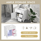 30" Bathroom Vanity with Sink Top, Bathroom Vanity Cabinet with Door and Two Drawers, Solid Wood Frame, One Package, White - V.I.P Digital Presence