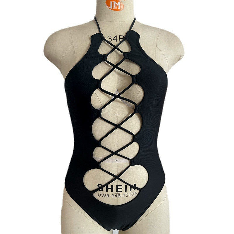 Swimsuit hollow strap sexy one-piece black tight swimsuit women's bikini - V.I.P Digital Presence