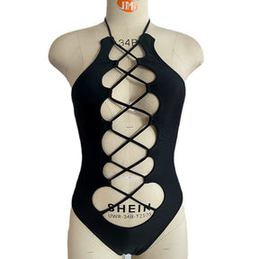 Swimsuit hollow strap sexy one-piece black tight swimsuit women's bikini - V.I.P Digital Presence