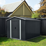 8ft x 10ft Outdoor Metal Storage Shed with Floor Base Black - V.I.P Digital Presence