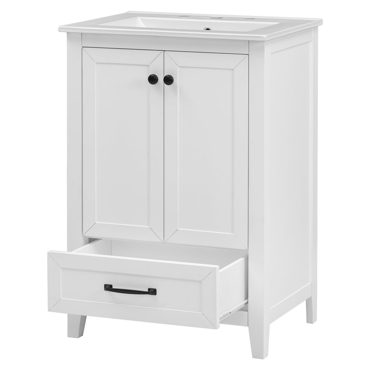 24" Bathroom Vanity with Sink, Bathroom Vanity Cabinet with One Drawer and Doors, Solid Wood and MDF, White - V.I.P Digital Presence