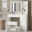 Large drawer with mirror and light, three-layer storage vanity, adjustable brightness for 3 lighting modes (white with stool) - V.I.P Digital Presence
